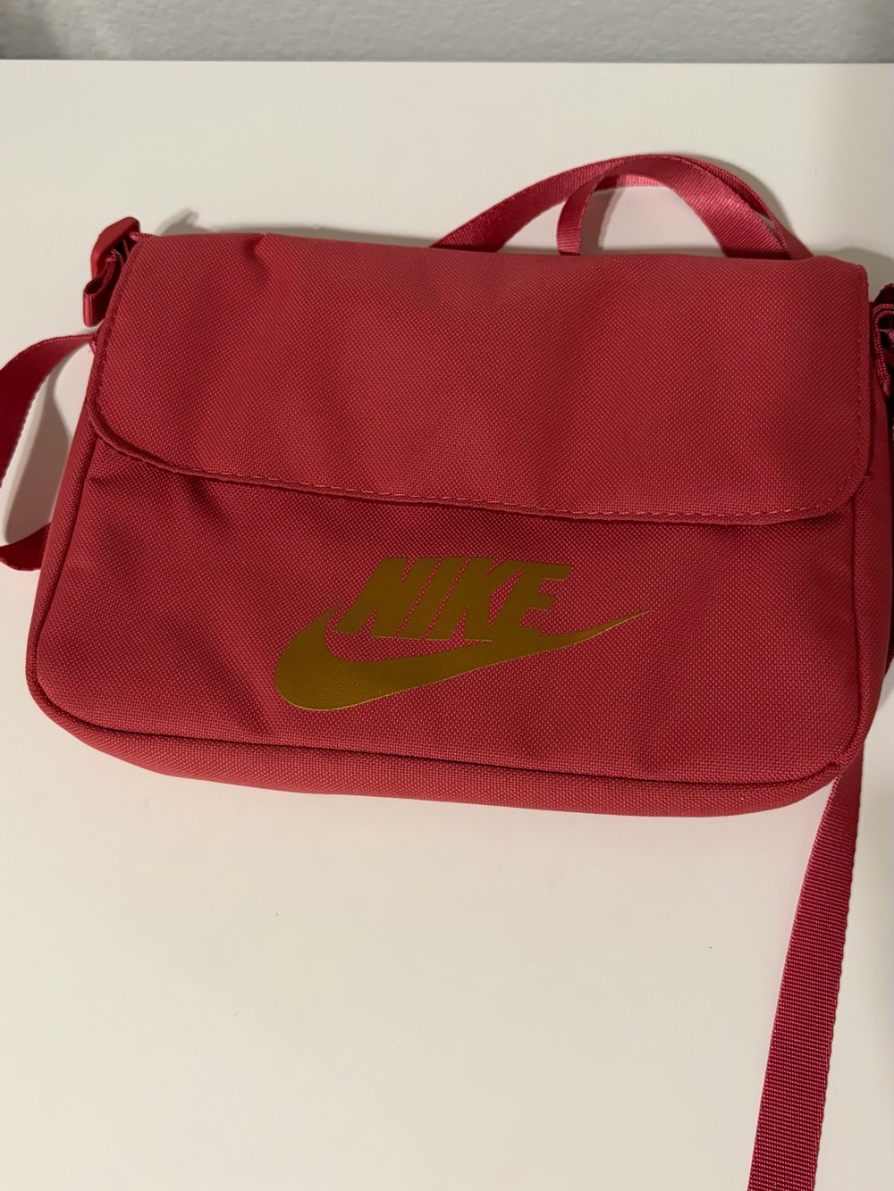 Nike Pink-Red Crossbody Bag with Gold Logo